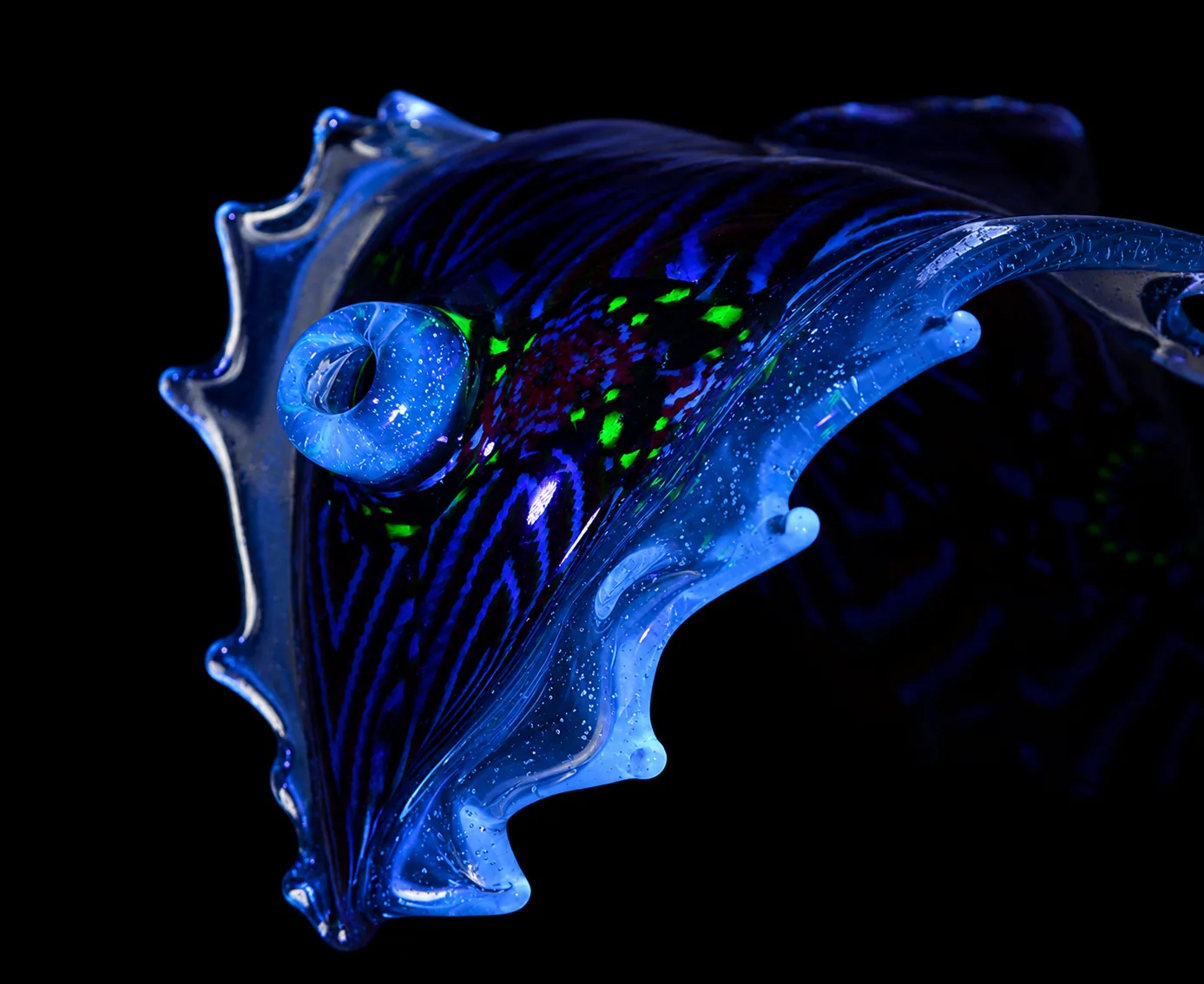 UV-reactive blacklight functional glass art